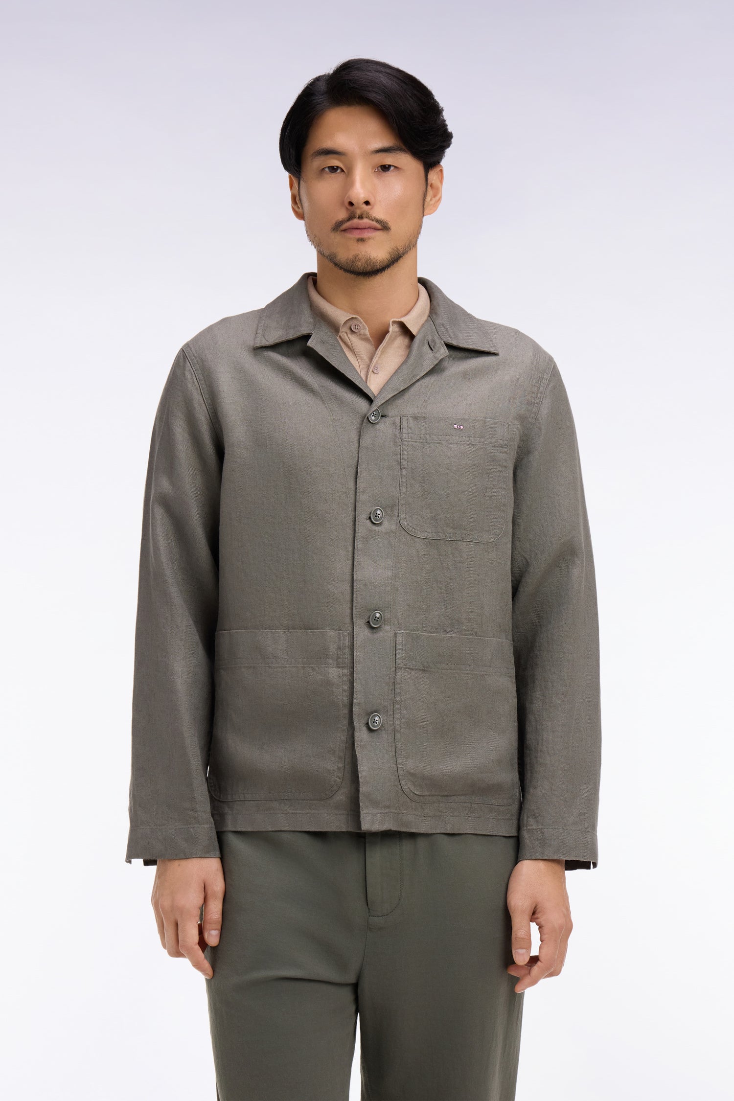 Surchemise en lin et coton kaki