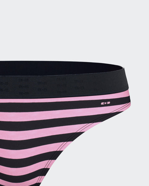 Culotte tanga en coton stretch rayé marine et rose - Image 2