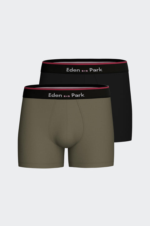 Lot de deux boxers en jersey de coton stretch kaki et noir - Image 1