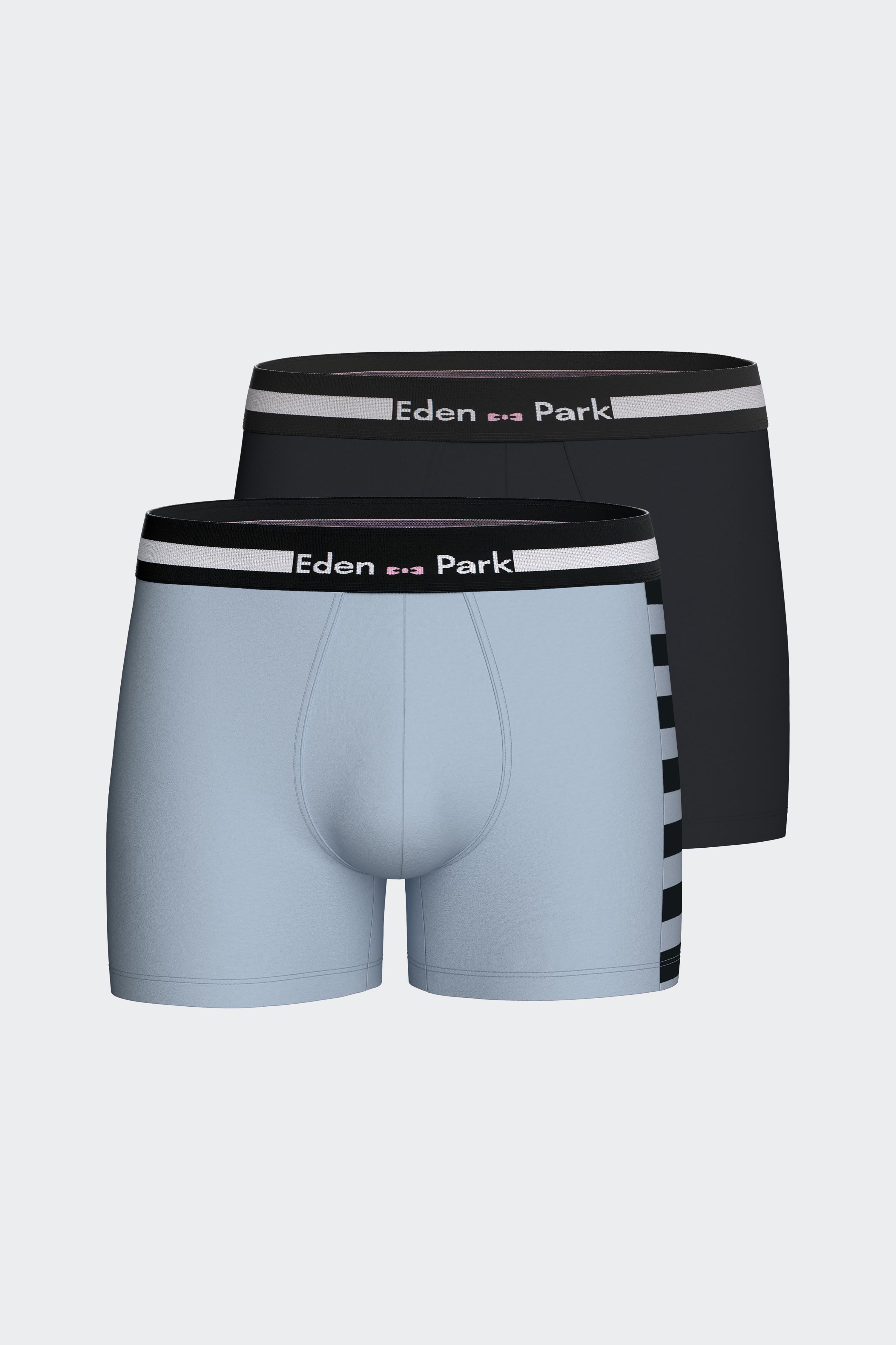 Lot de deux boxers en jersey de coton stretch marine et bleu ciel rayé