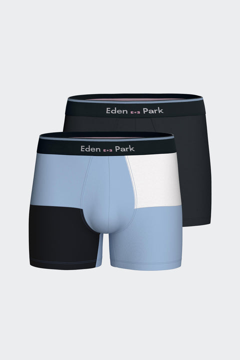 Lot de deux boxers en jersey de coton stretch marine et colorblock bleu - Image 1