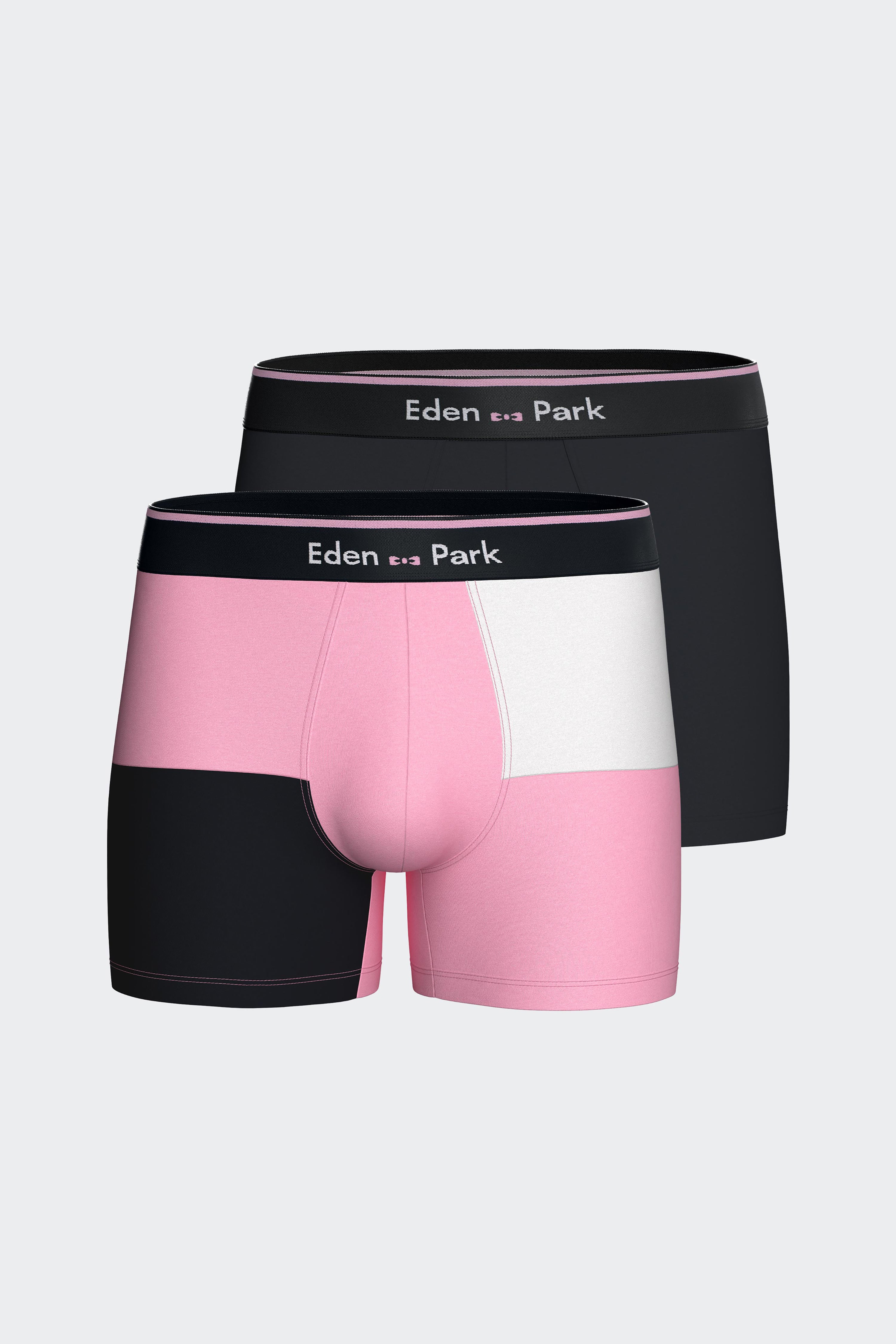 Lot de deux boxers en jersey de coton stretch marine et colorblock rose