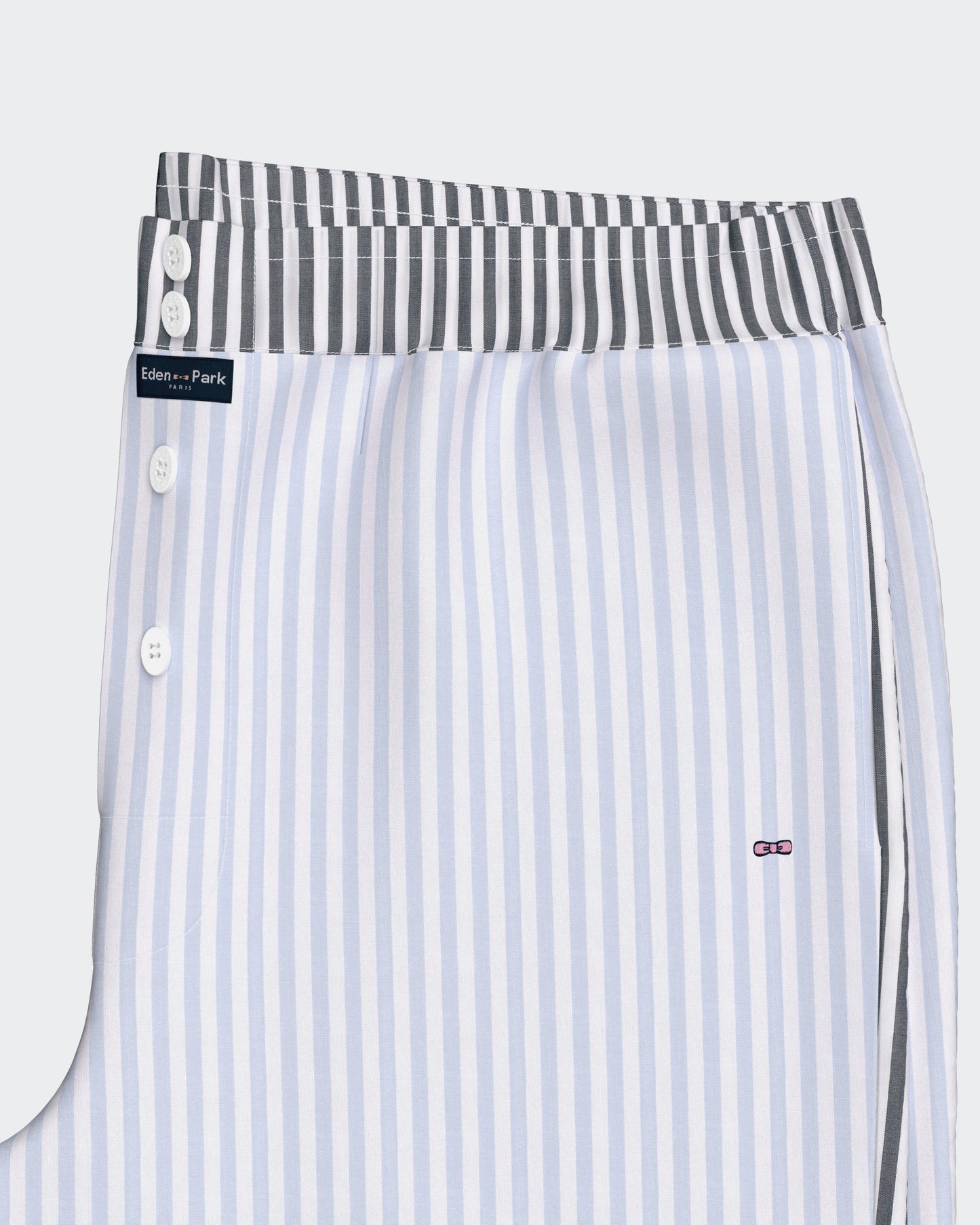 Pyjama long en coton à rayures bicolores bleu ciel et marine