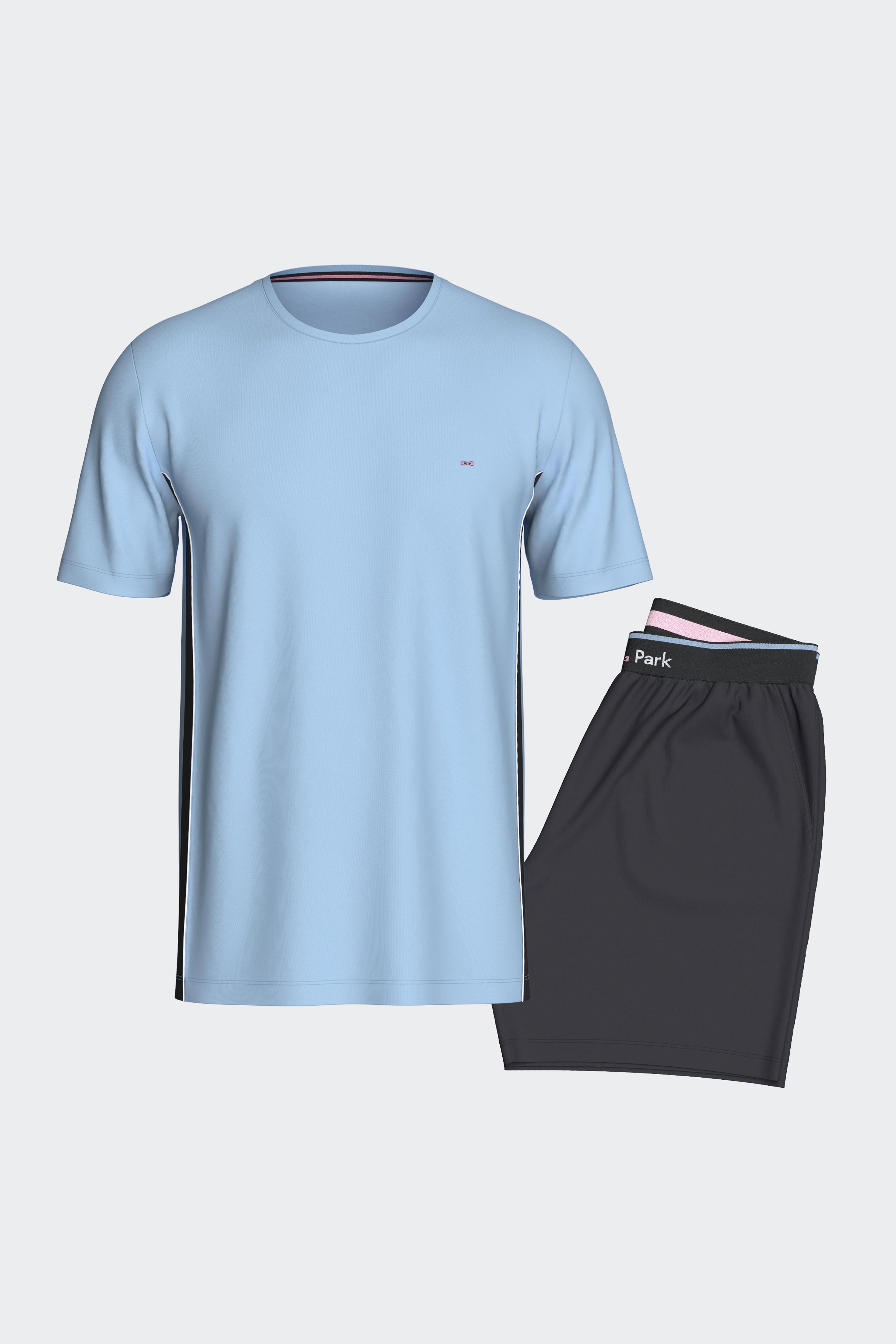 Pyjama court en coton marine et bleu