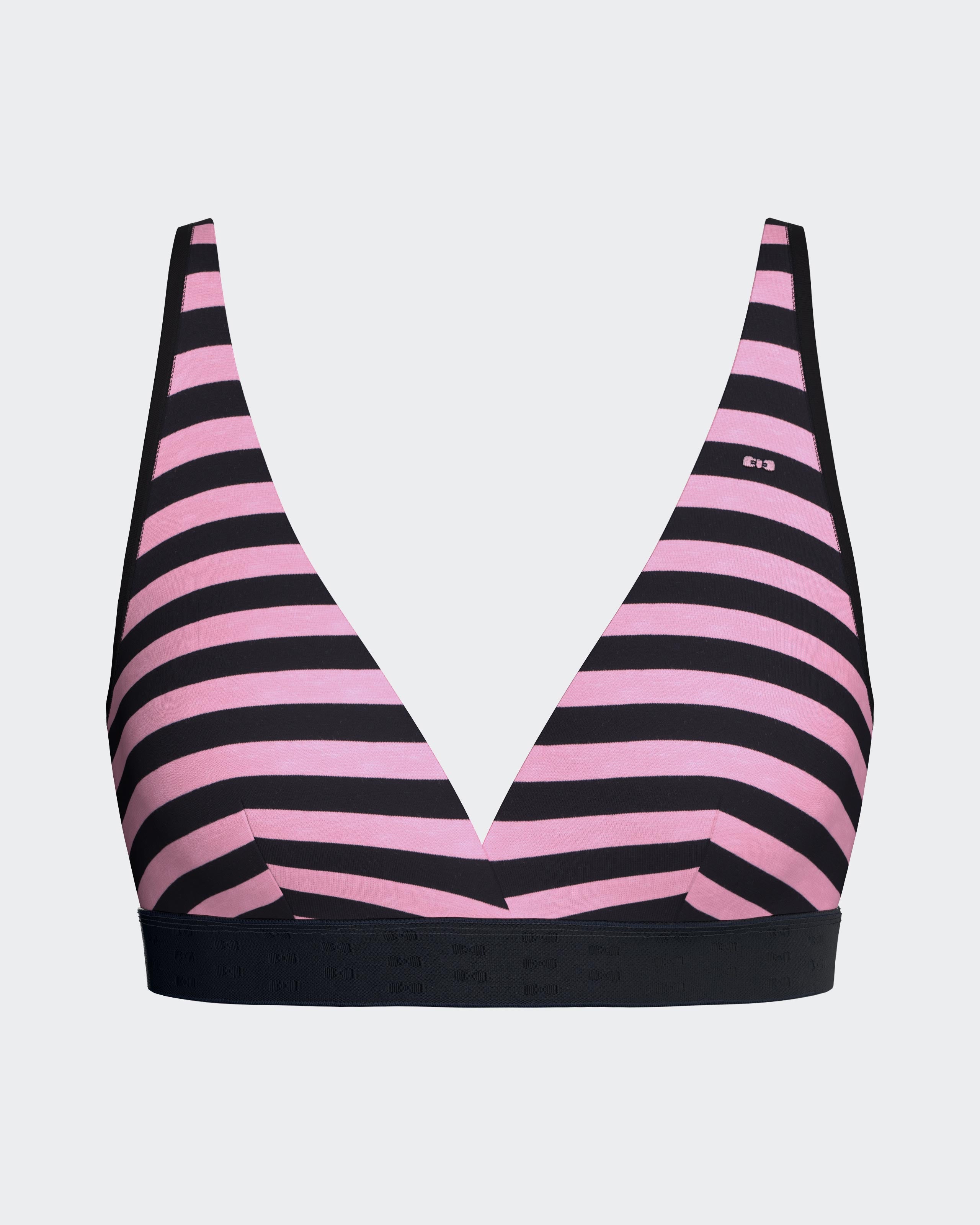 Soutien-gorge en coton stretch à rayures marine et rose
