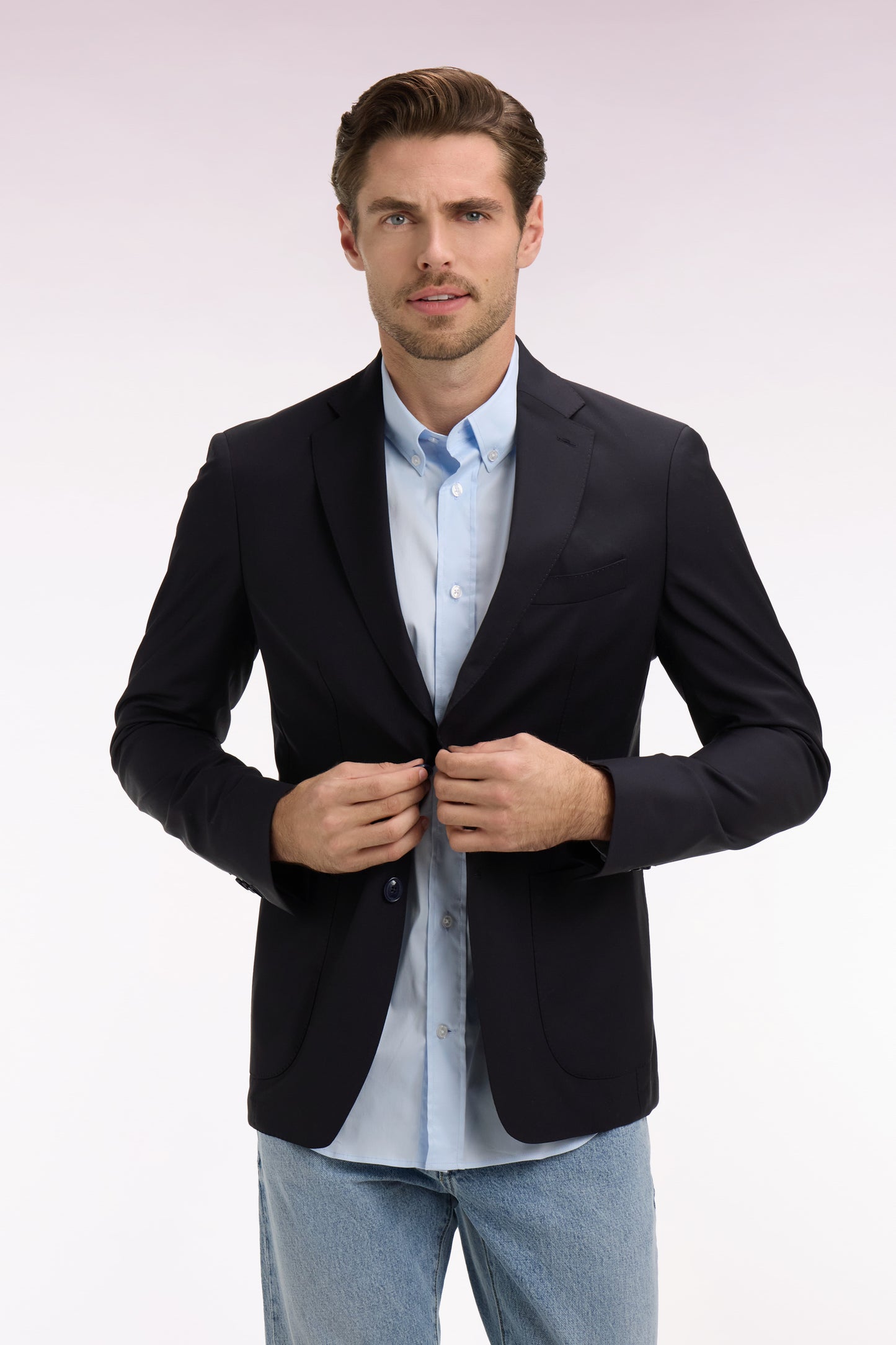 Veste blazer en laine recyclée mélangée marine