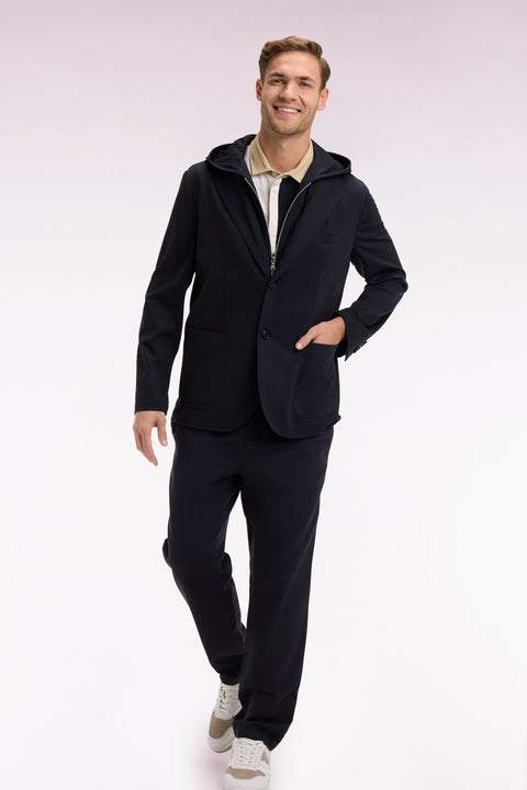 Veste en jersey marine à capuche amovible - Image 1