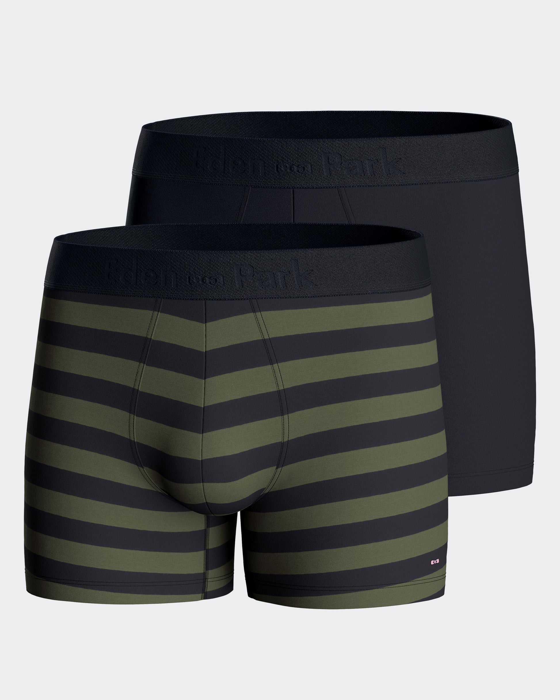 Lot de deux boxers unis et cerclés en jersey de coton stretch marine et kaki