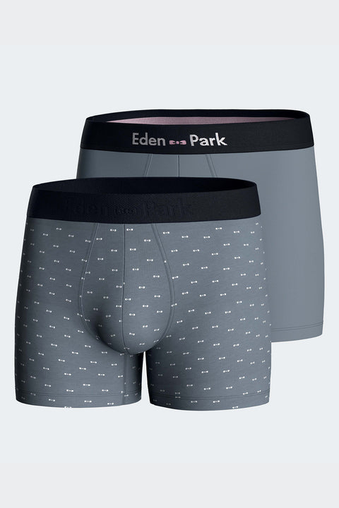 Lot de deux boxers unis et imprimés en jersey de coton stretch bleu gris - Image 1