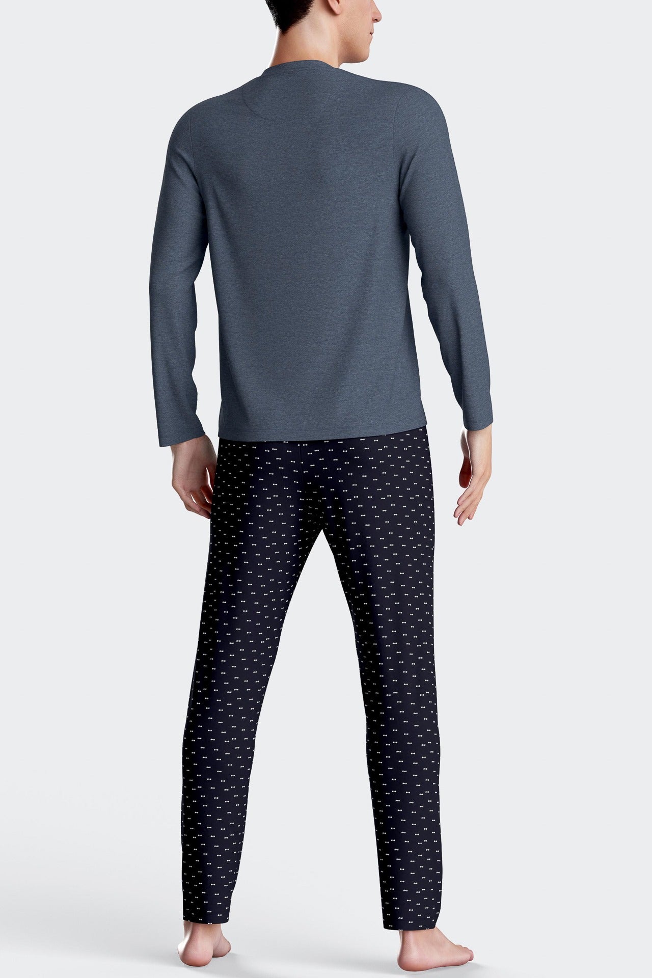 Pyjama long en coton bleu fonce pantalon a micromotifs Eden Park