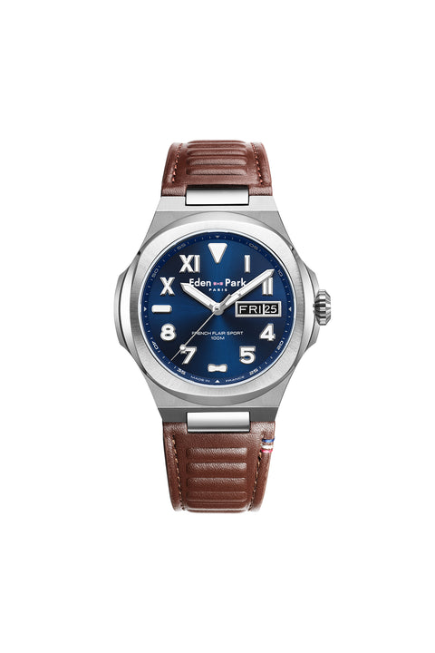 Montre à quartz Jour Date Bleue bracelet en caoutchouc - Image 1