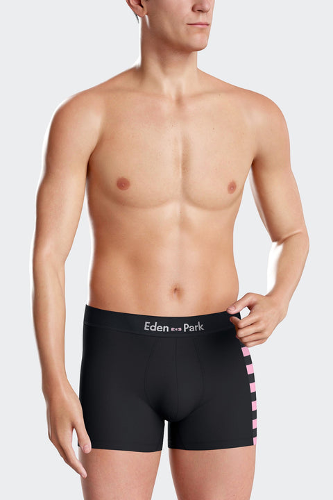 Set of 2 navy blue stretch cotton boxers with pink stripes - Image 2