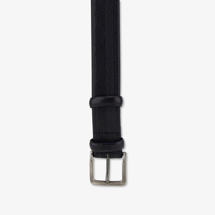Ceinture bleu marine striée en cuir