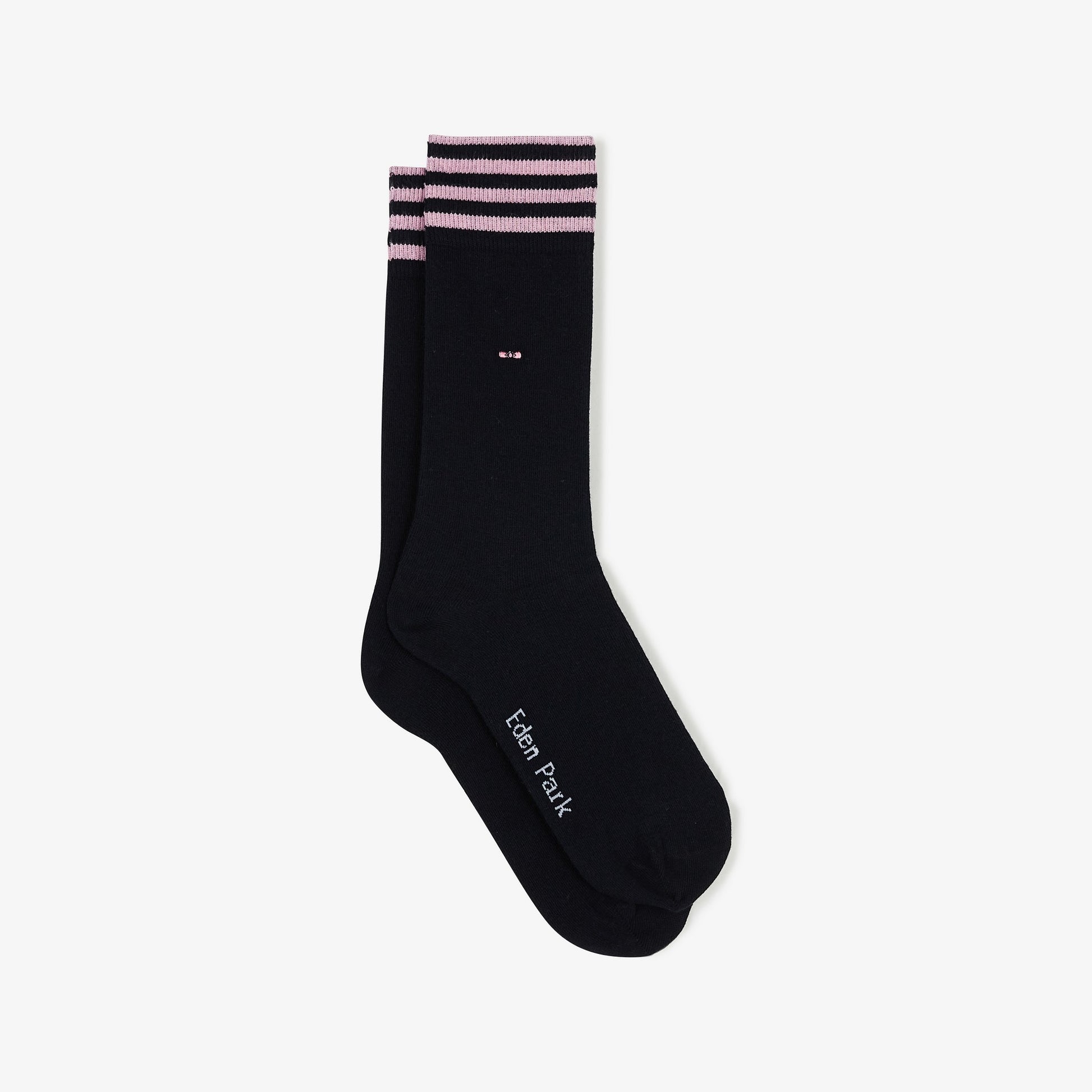 Paire de chaussettes bleu marine à bord rayé