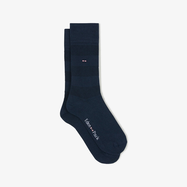 Paire de chaussettes bleues rayées unies