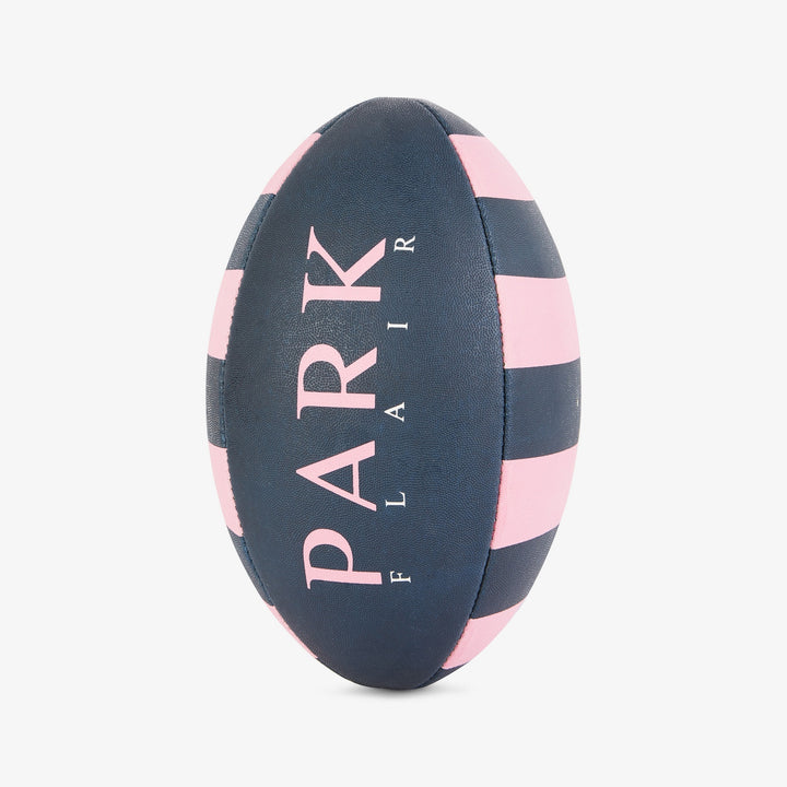 Ballon de rugby rose cerclé bicolore