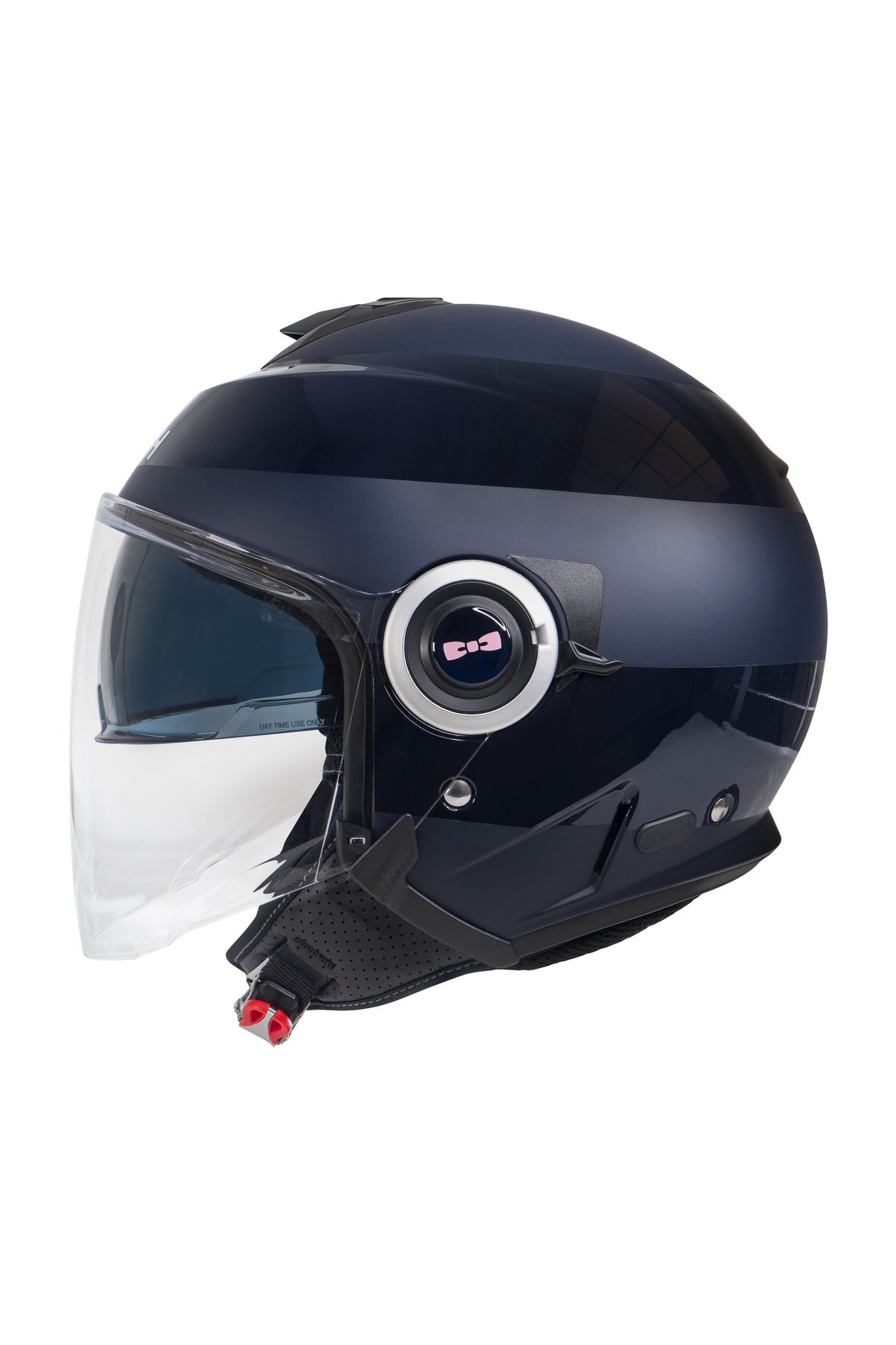 Casque moto cerclé bleu marine