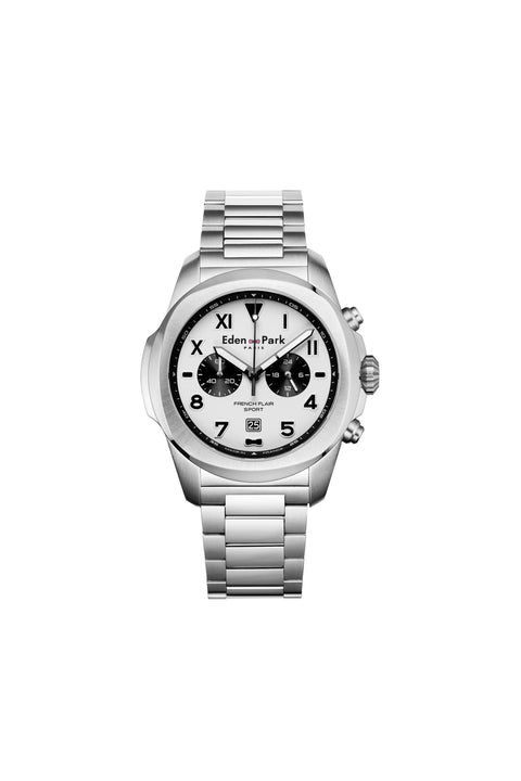 Montre à quartz chronographe en acier argenté - Image 1