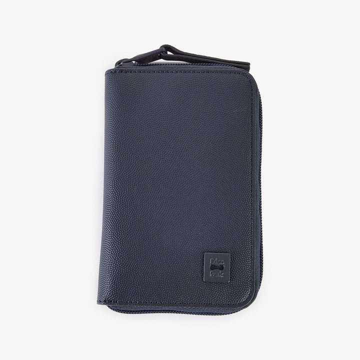 Portefeuille bleu foncé passeport en cuir grainé