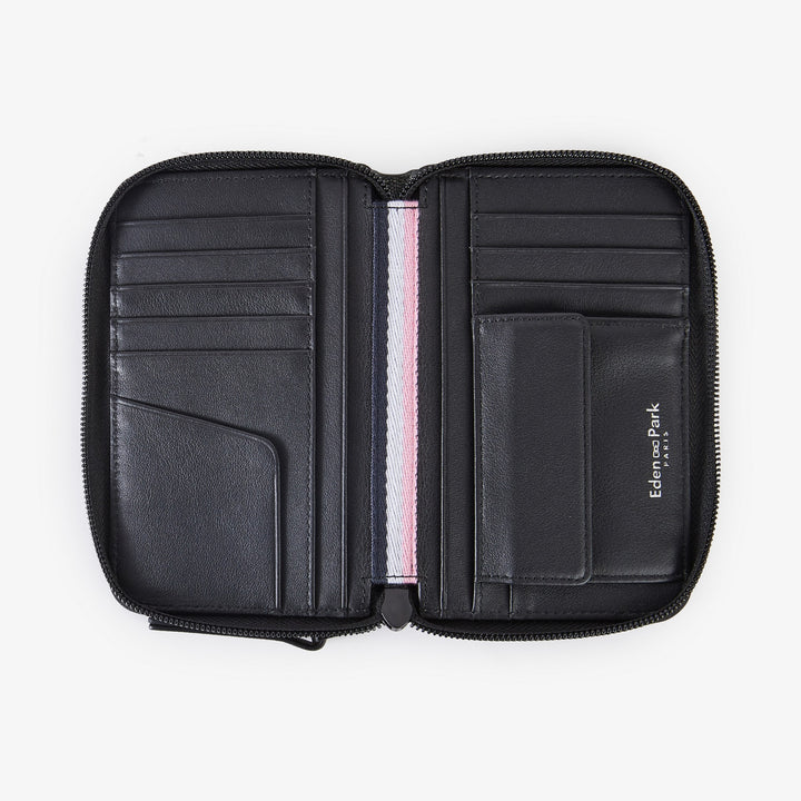 Portefeuille bleu foncé passeport en cuir grainé