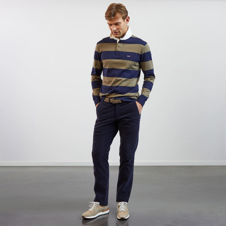 Pantalon bleu foncé chino en velours côtelé