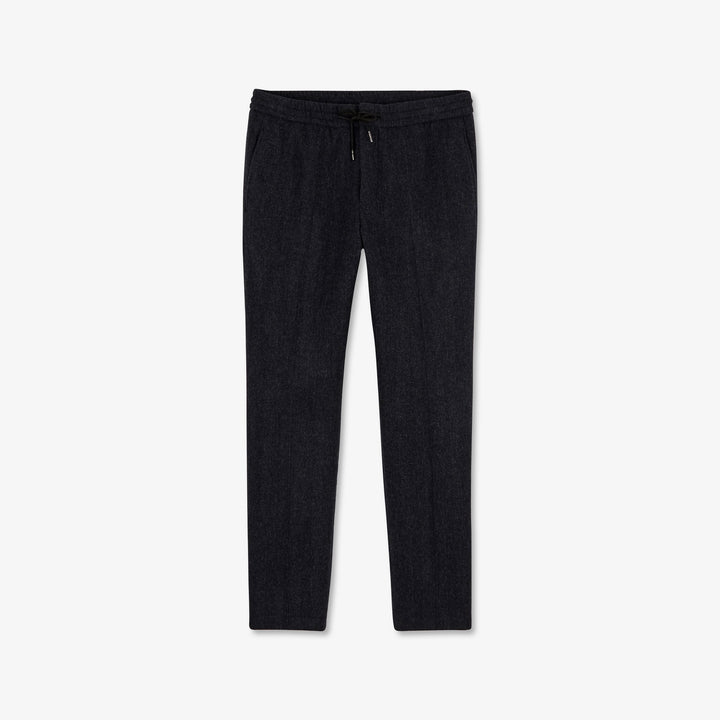 Pantalon bleu foncé motif prince-de-galles à taille élastiquée