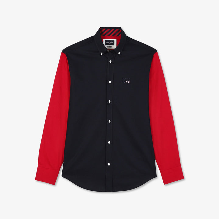 Chemise bleu foncé colorblock à broderies 2023