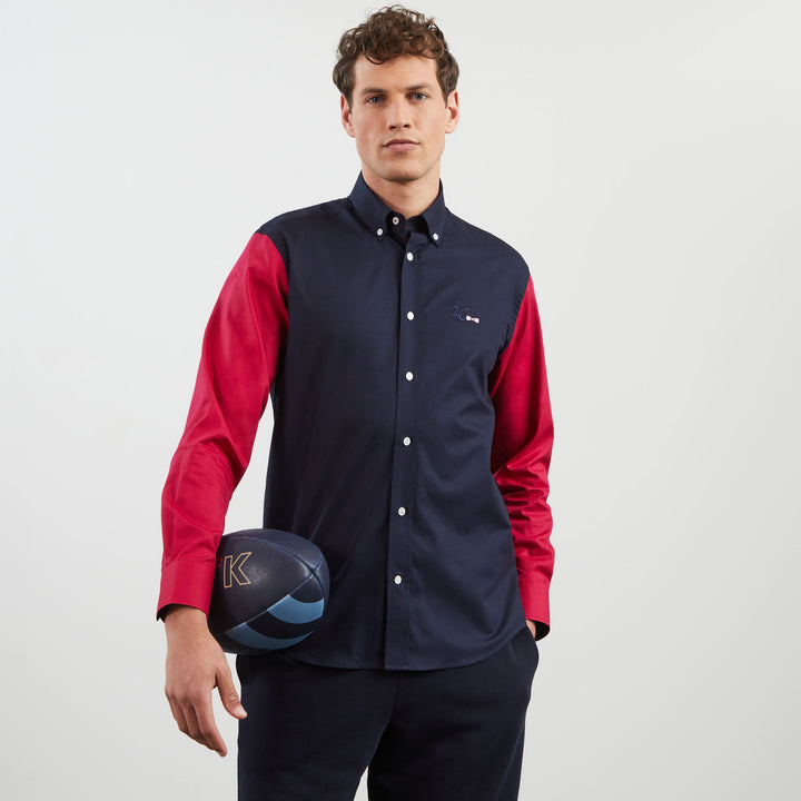 Chemise bleu foncé colorblock à broderies 2023