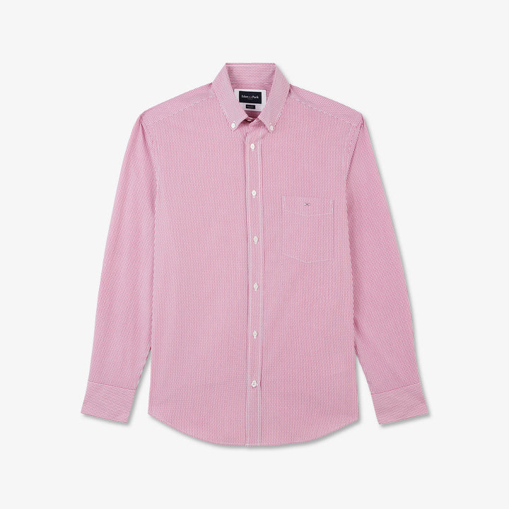 Chemise rose rayée en coton dobby