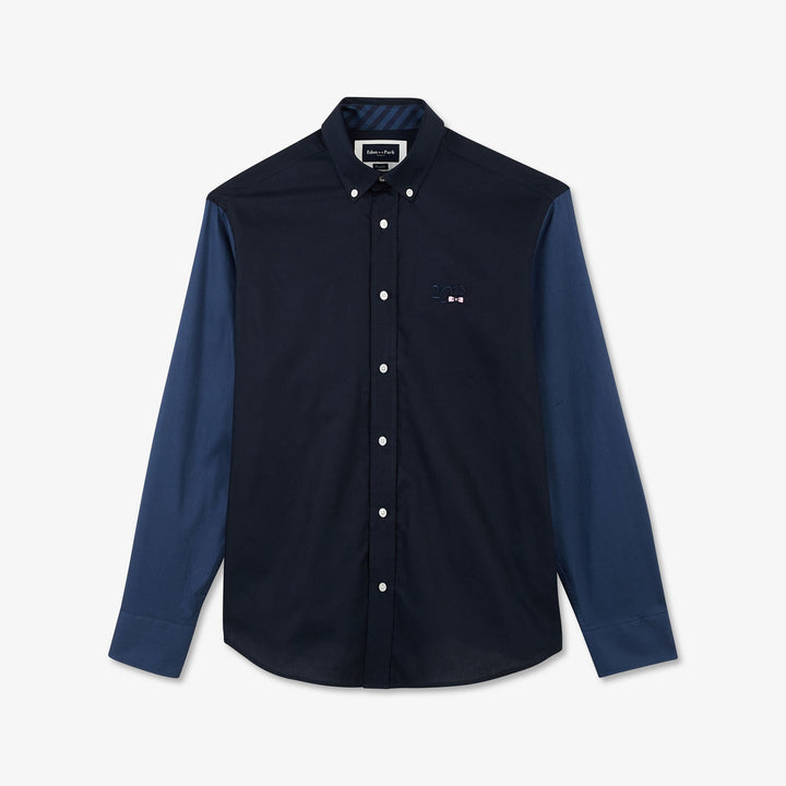 Chemise bleue colorblock avec broderies au dos