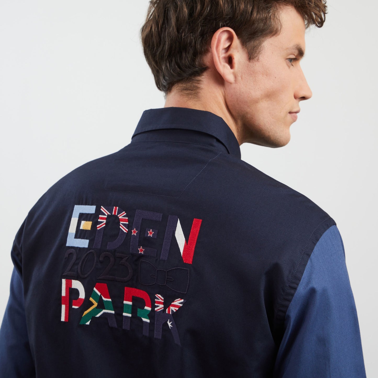Blue colourblock shirt with World Cup 2023 embroidery