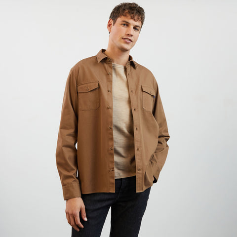 Plain dark beige twill shirt - Image 1
