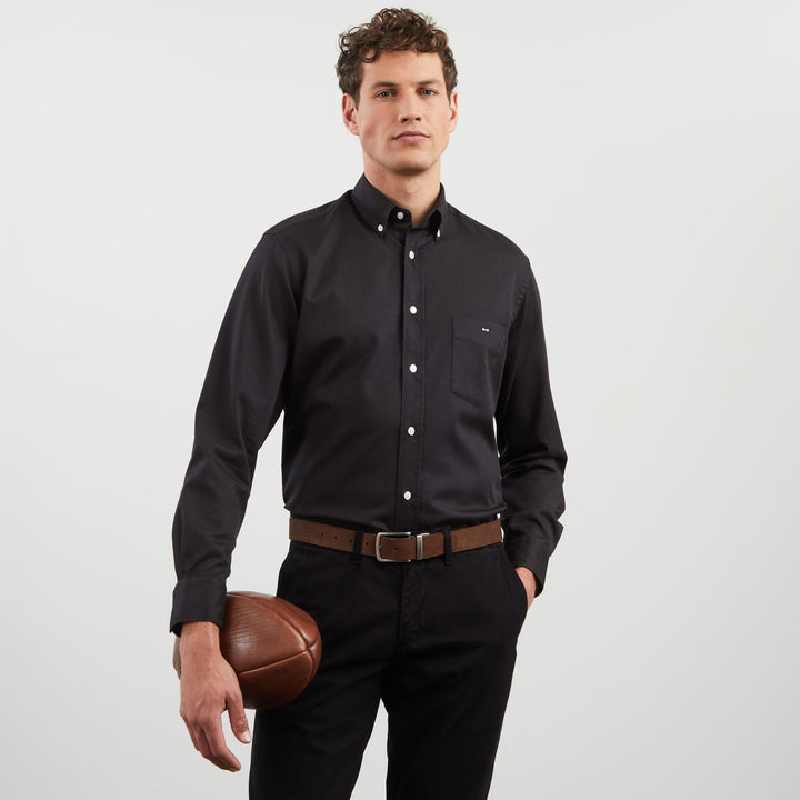 Chemise gris foncé unie en coton piqué