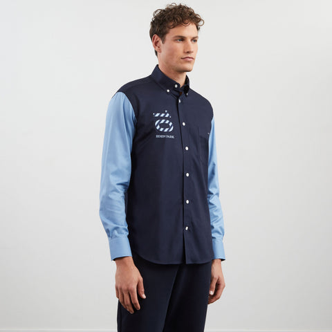 Blue colourblock shirt with no. 10 embroidery - Image 3