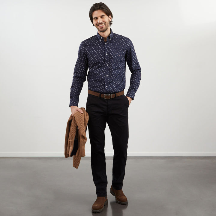 Chemise bleu marine en coton Pima imprimé exclusif