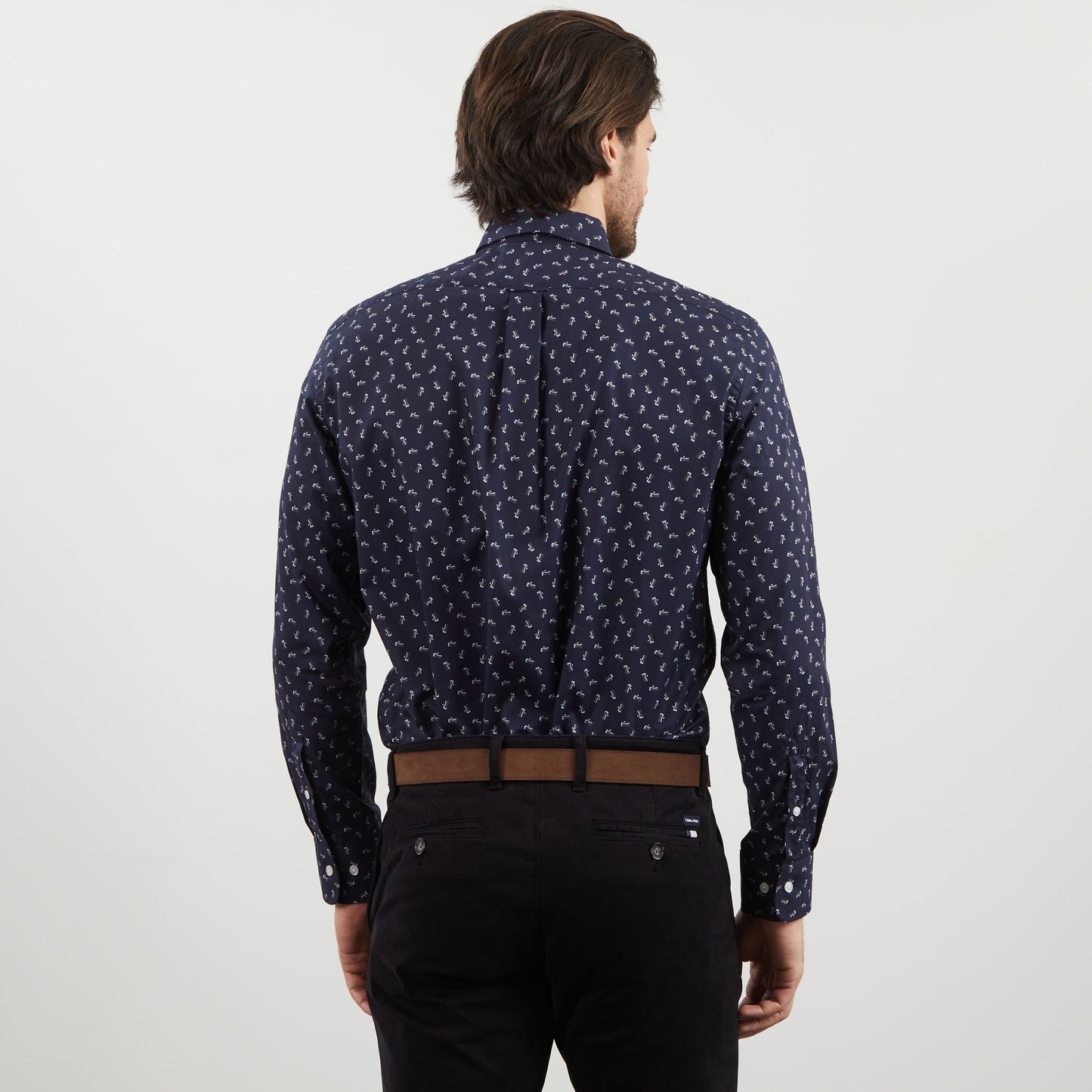 Navy blue Pima cotton blouse with exclusive print