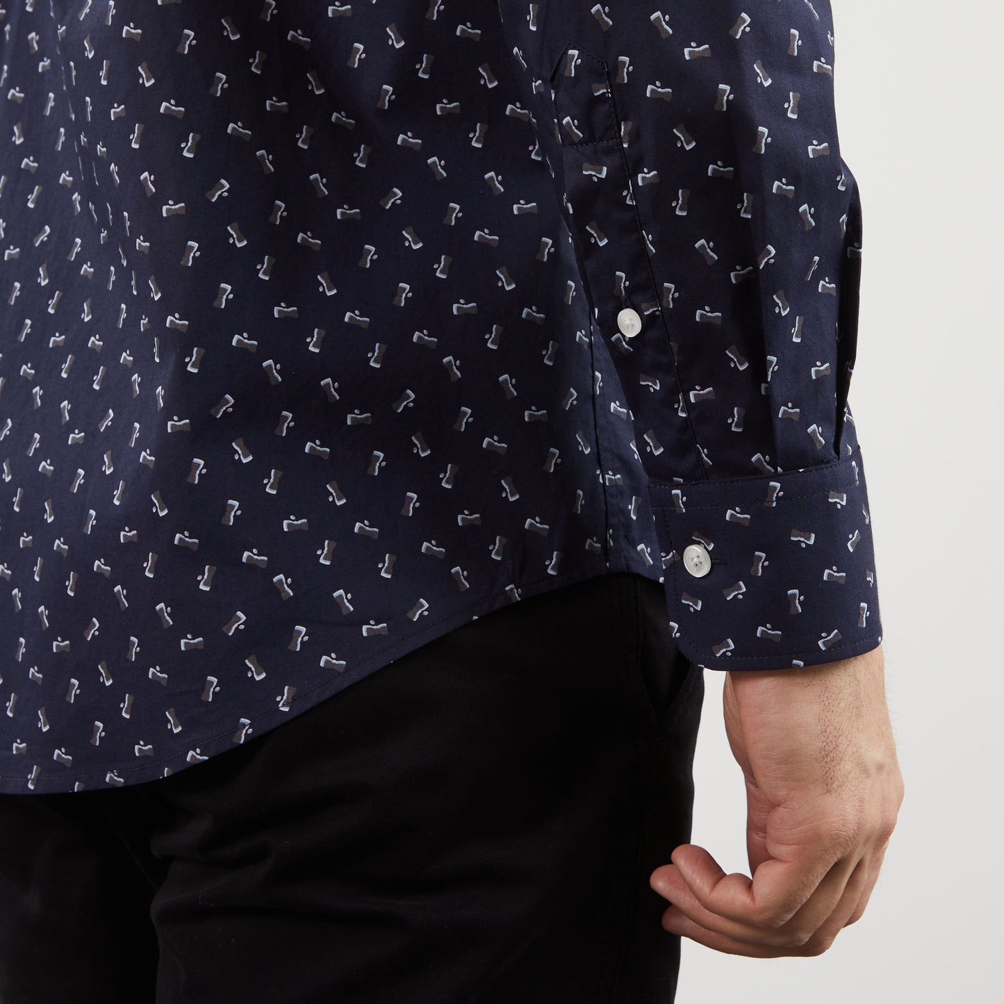 Navy blue Pima cotton blouse with exclusive print