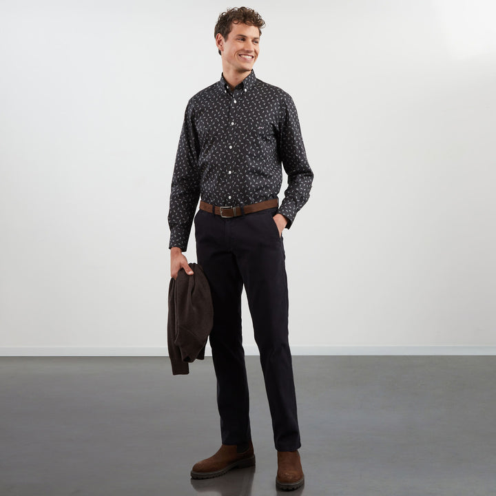 Chemise gris foncé en coton Pima imprimé exclusif