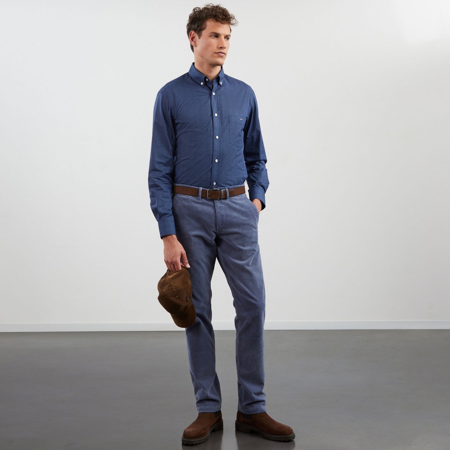 Chemise bleu foncé en popeline imprimé exclusif