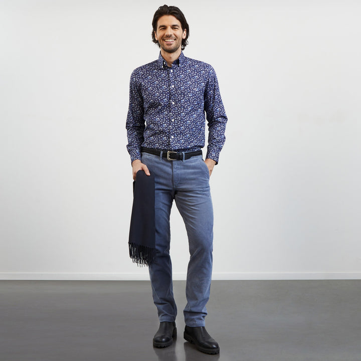Chemise bleu foncé imprimé exclusif fleuri