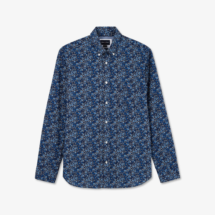 Chemise bleue imprimé exclusif fleuri