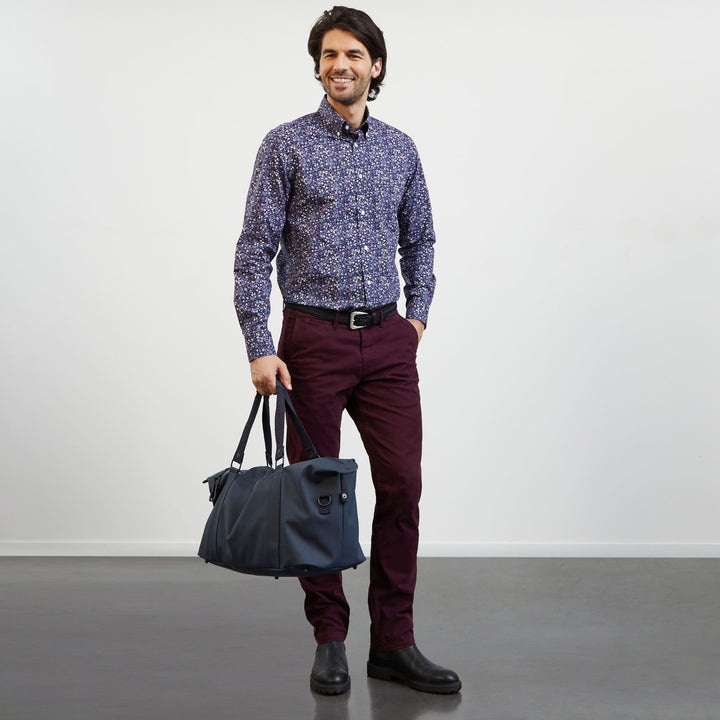 Chemise bleu marine imprimé exclusif fleuri