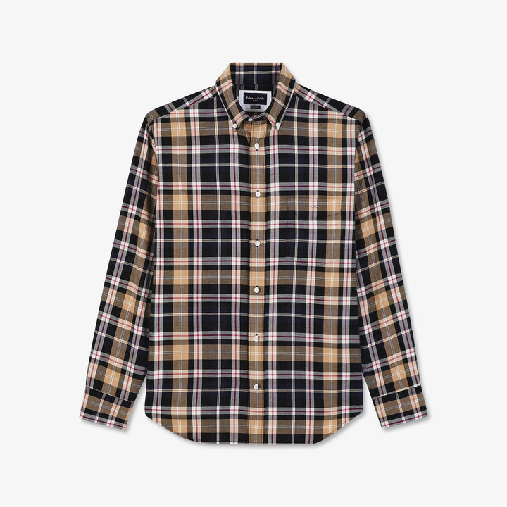 Chemise beige en twill à motif carreaux