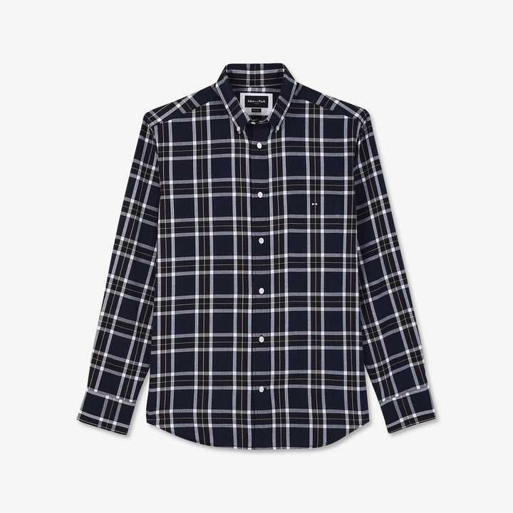 Chemise bleu foncé à motif carreaux