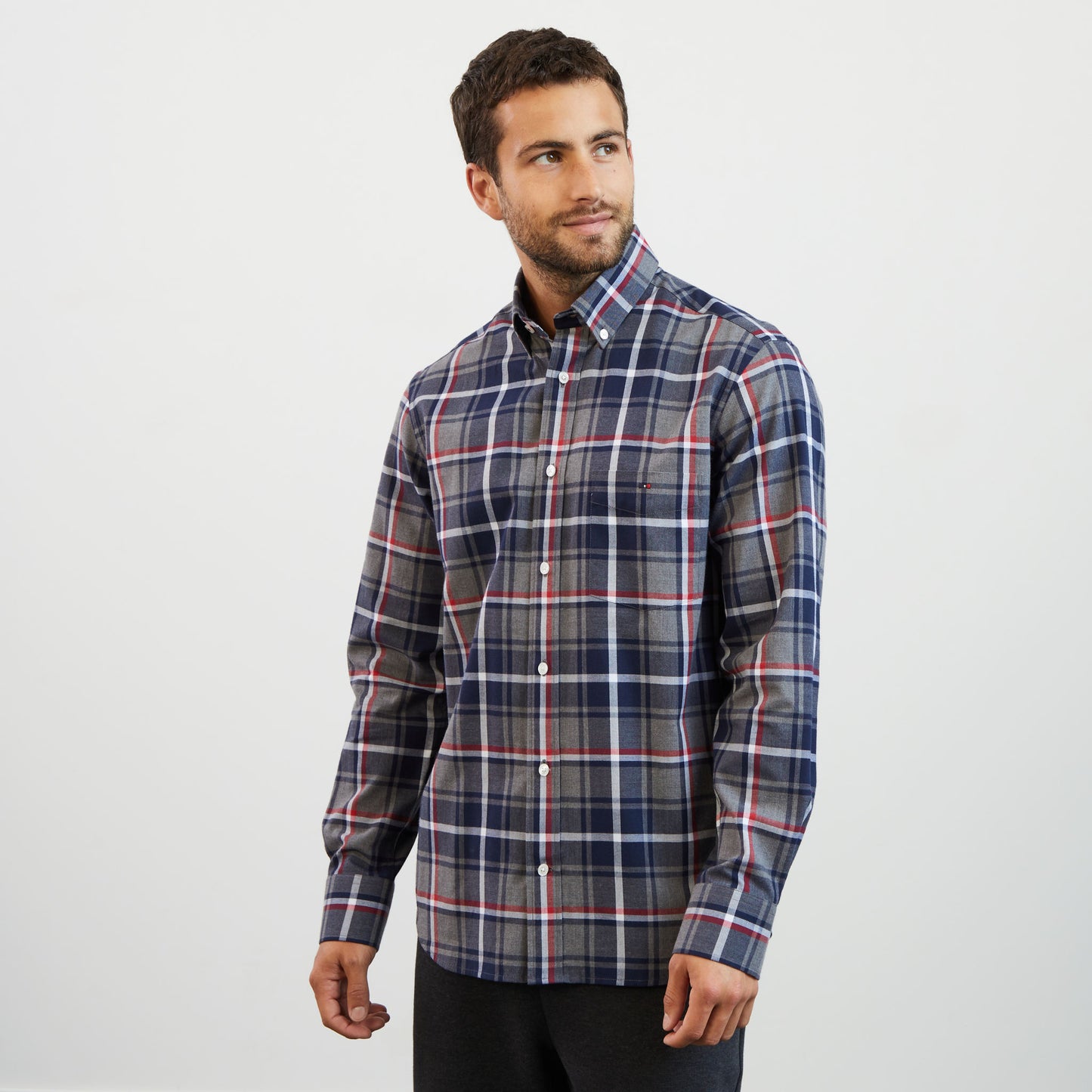 Red shirt with a chequered pattern