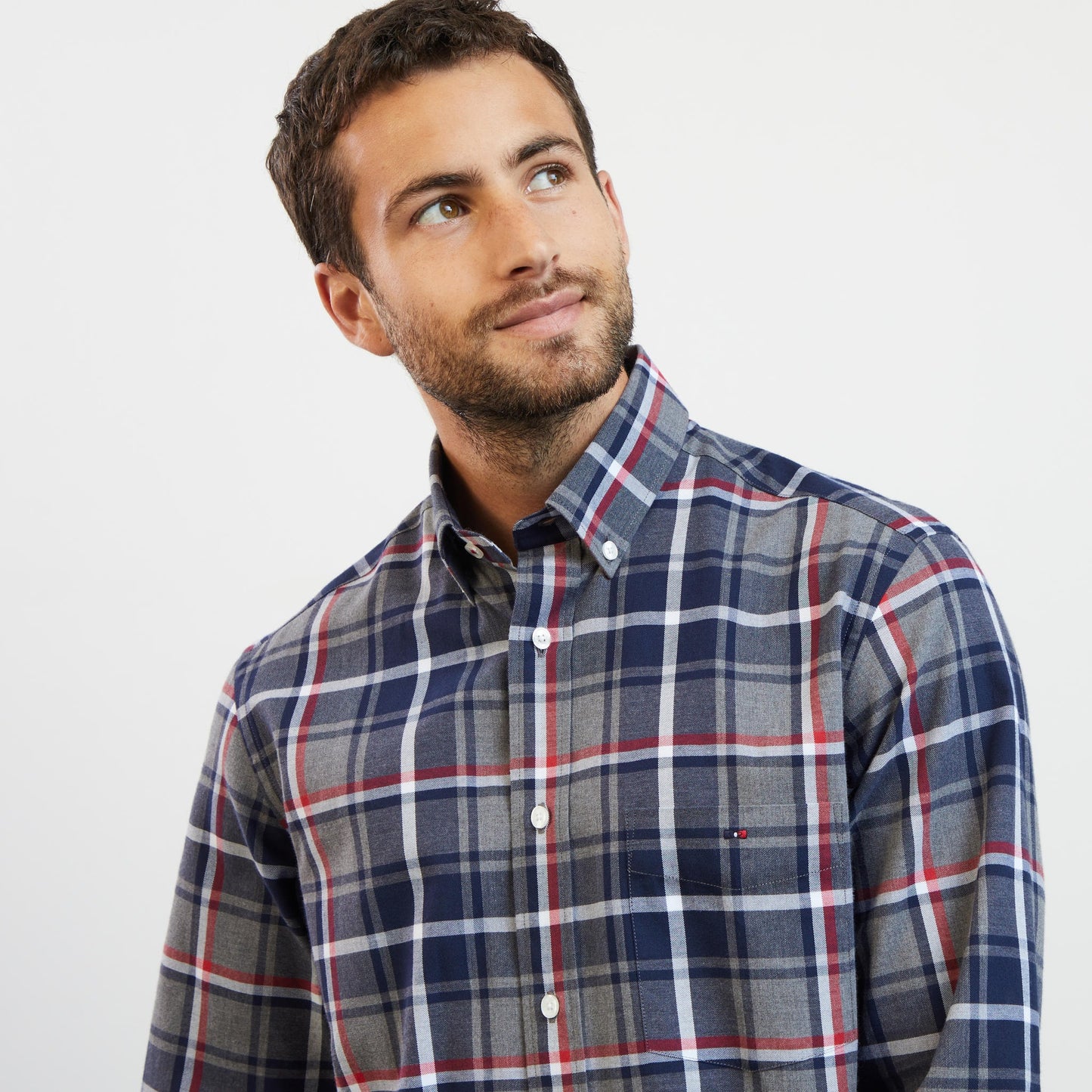 Red shirt with a chequered pattern