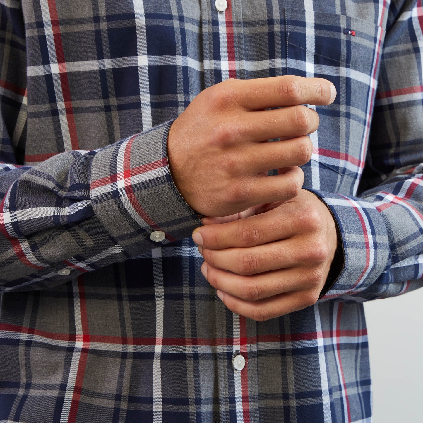 Red shirt with a chequered pattern