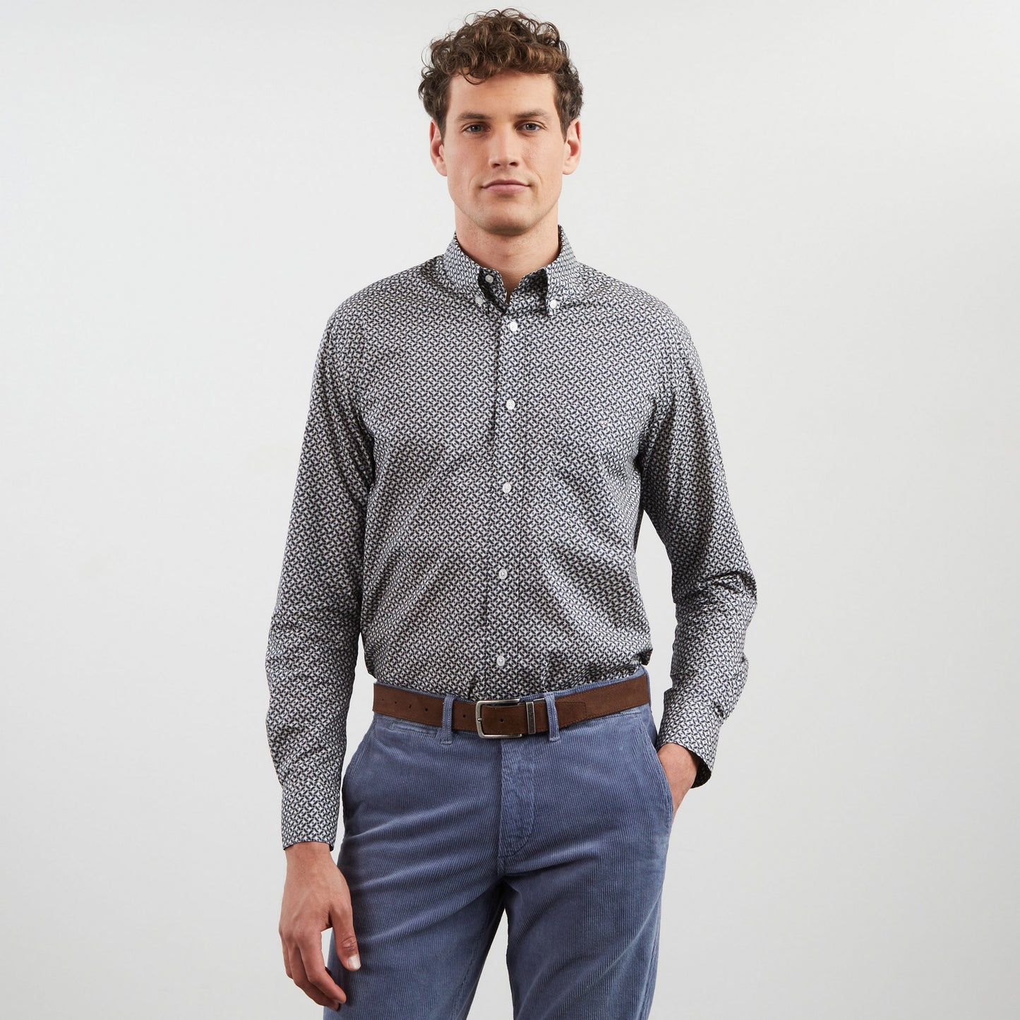 Chemise bleu foncé droite imprimé exclusif