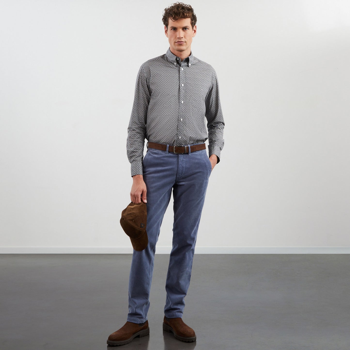 Chemise bleu foncé droite imprimé exclusif