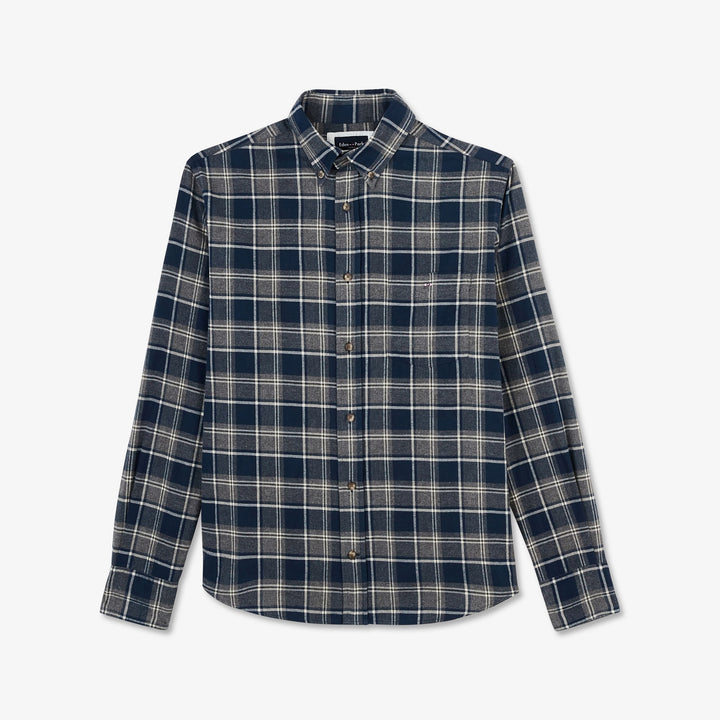 Chemise bleu foncé en flanelle à motif carreaux
